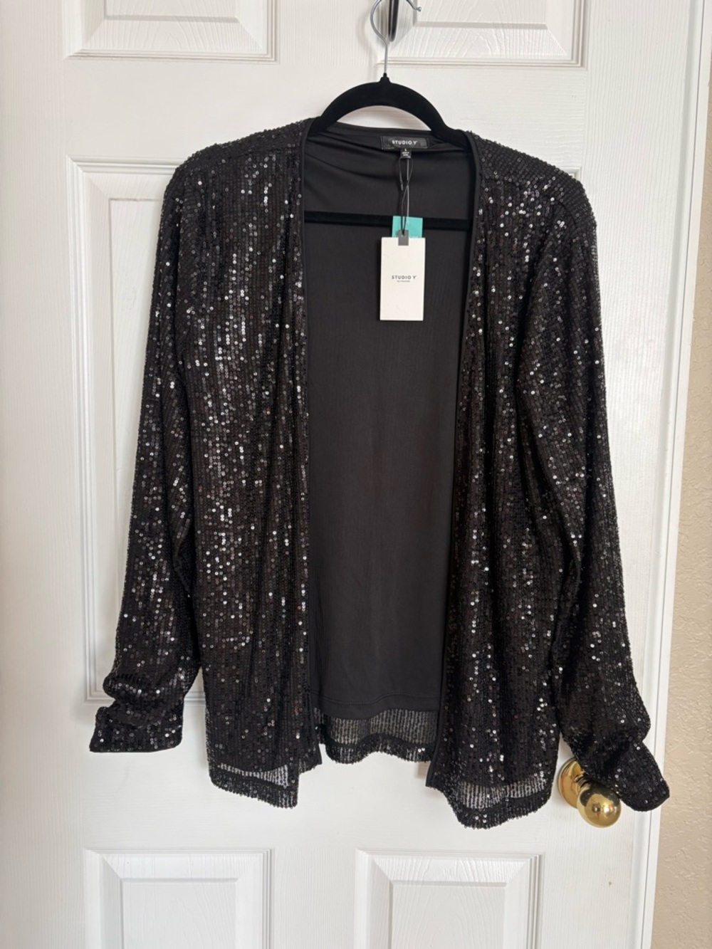 Maurices Studio Y Black Sequin Cardigan Open Front Party Layer Women Large NWT